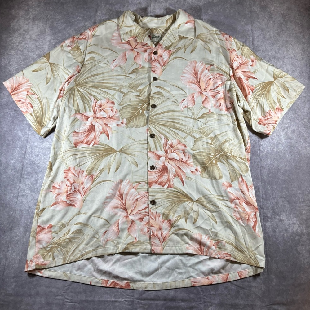 Hawaiian Original 2XL Pink/Tan Floral Button Up Short Sleeve